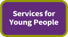 Services for Young People logo. Rectangle with curved edges and green border, purple background and white text, which says 'Services for Young People'.