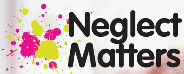 Neglect matters logo with paint splat decoration.