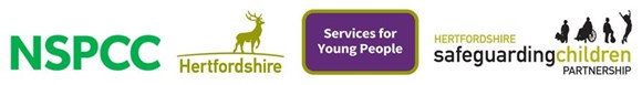 NSPCC, HCC, Services for Young People and Hertfordshire Safeguarding Children Partnership logos