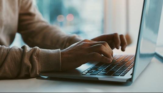 Person typing on a laptop.