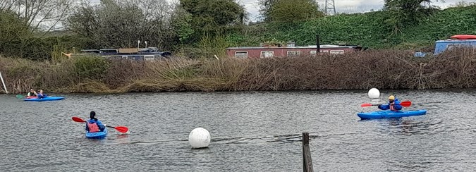 Young people kayaking at Herts Young Mariners Base in Cheshunt.